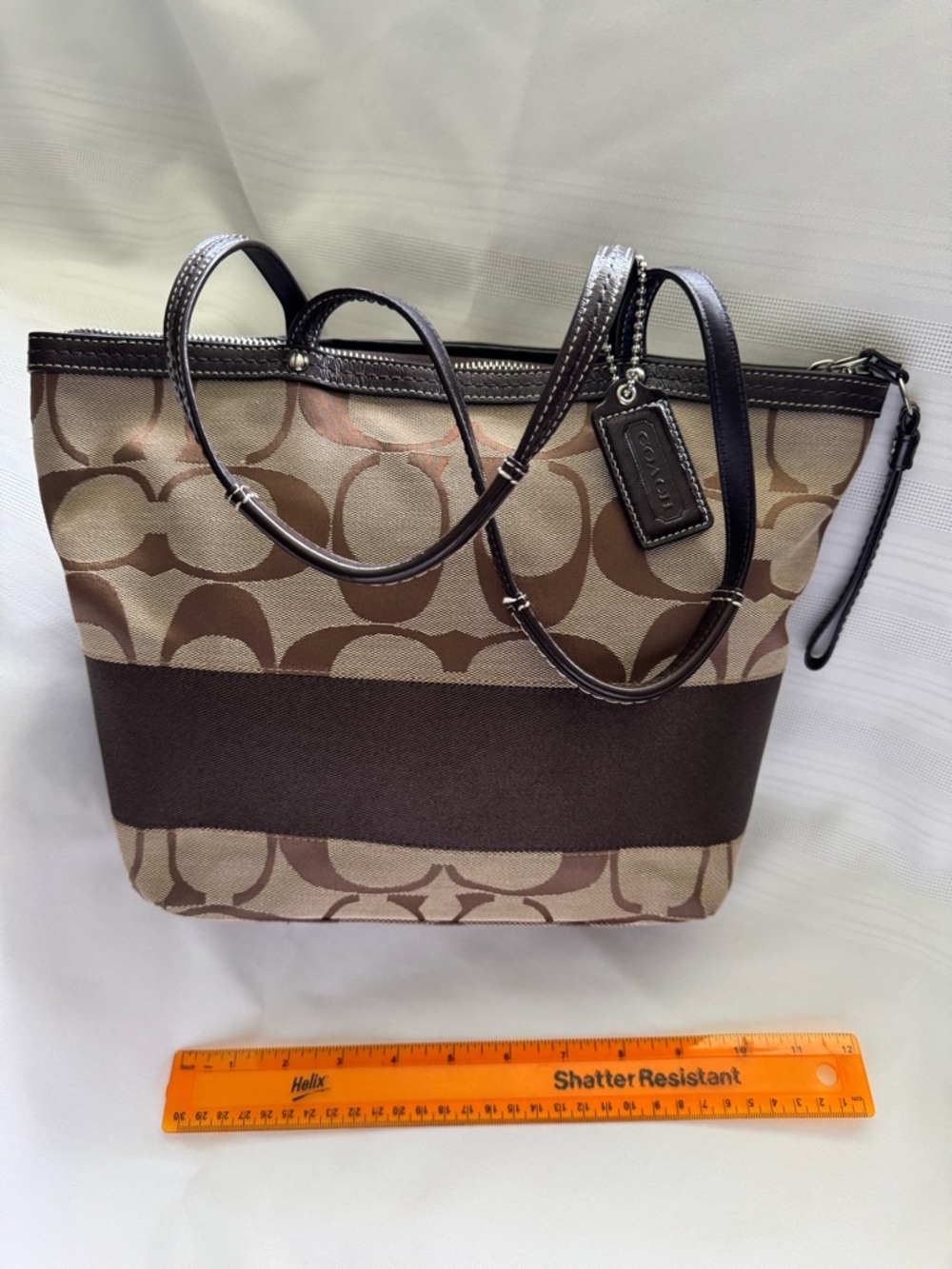 Coach Brown Signature Canvas Tote with Dark Brown Trim